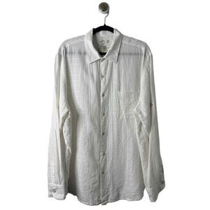 Tasso Elba Shirt Mens Size XXL White Button Up Long Sleeve Collared Linen Blend